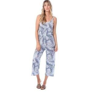 Alternative Eco Jersey Printed Scoop Jumpsuit Blue Watercolor Palm Size M NWT